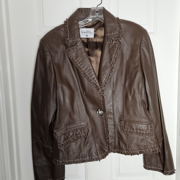 Pamela McCoy Jackets & Blazers - Pamela McCoy Women Fabulous Chocolate Brown Leather Jacket Size Large